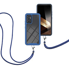 Silicone Matte Finish and Plastic Back Cover Case 360 Degrees with Lanyard Strap for Samsung Galaxy A15 5G Blue
