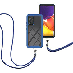 Silicone Matte Finish and Plastic Back Cover Case 360 Degrees with Lanyard Strap for Samsung Galaxy A25 5G Blue