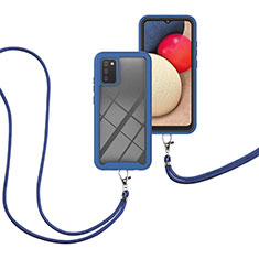 Silicone Matte Finish and Plastic Back Cover Case 360 Degrees with Lanyard Strap for Samsung Galaxy M02s Blue