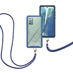 Silicone Matte Finish and Plastic Back Cover Case 360 Degrees with Lanyard Strap for Samsung Galaxy Note 20 5G Blue