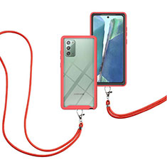 Silicone Matte Finish and Plastic Back Cover Case 360 Degrees with Lanyard Strap for Samsung Galaxy Note 20 5G Red