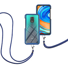 Silicone Matte Finish and Plastic Back Cover Case 360 Degrees with Lanyard Strap for Xiaomi Redmi Note 9 Pro Max Blue
