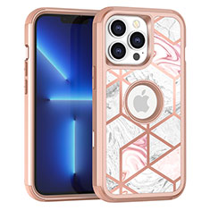 Silicone Matte Finish and Plastic Back Cover Case 360 Degrees YJ1 for Apple iPhone 13 Pro Rose Gold