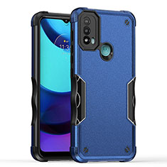 Silicone Matte Finish and Plastic Back Cover Case for Motorola Moto E20 Blue