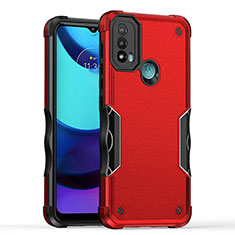 Silicone Matte Finish and Plastic Back Cover Case for Motorola Moto E20 Red