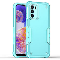 Silicone Matte Finish and Plastic Back Cover Case for Motorola Moto G71s 5G Cyan