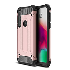 Silicone Matte Finish and Plastic Back Cover Case for Motorola Moto G8 Play Rose Gold