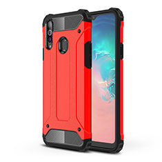 Silicone Matte Finish and Plastic Back Cover Case for Samsung Galaxy A20s Red