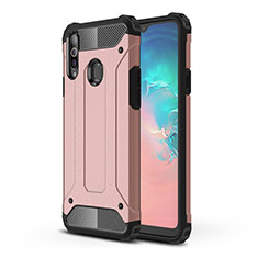 Silicone Matte Finish and Plastic Back Cover Case for Samsung Galaxy A20s Rose Gold