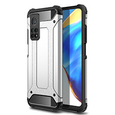 Silicone Matte Finish and Plastic Back Cover Case for Xiaomi Mi 10T 5G Silver