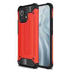 Silicone Matte Finish and Plastic Back Cover Case for Xiaomi Mi 11 5G Red