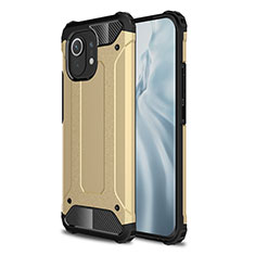 Silicone Matte Finish and Plastic Back Cover Case for Xiaomi Mi 11 Lite 5G NE Gold
