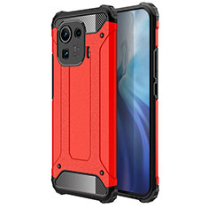 Silicone Matte Finish and Plastic Back Cover Case for Xiaomi Mi 11 Pro 5G Red