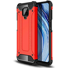 Silicone Matte Finish and Plastic Back Cover Case for Xiaomi Redmi Note 9 Pro Max Red