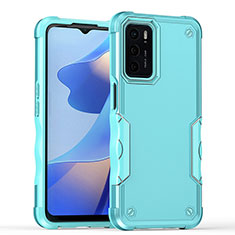 Silicone Matte Finish and Plastic Back Cover Case QW1 for Oppo A16 Mint Blue