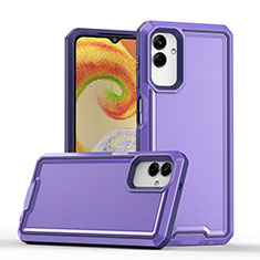 Silicone Matte Finish and Plastic Back Cover Case QW1 for Samsung Galaxy F04 Purple