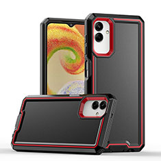 Silicone Matte Finish and Plastic Back Cover Case QW1 for Samsung Galaxy F04 Red and Black