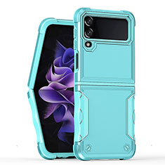 Silicone Matte Finish and Plastic Back Cover Case QW1 for Samsung Galaxy Z Flip4 5G Mint Blue