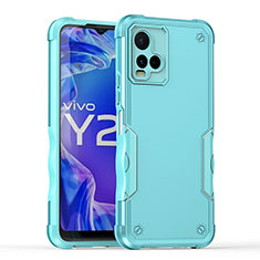 Silicone Matte Finish and Plastic Back Cover Case QW1 for Vivo Y21t Mint Blue