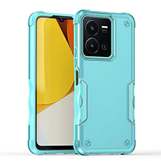 Silicone Matte Finish and Plastic Back Cover Case QW1 for Vivo Y35 4G Mint Blue