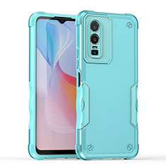 Silicone Matte Finish and Plastic Back Cover Case QW1 for Vivo Y76 5G Mint Blue