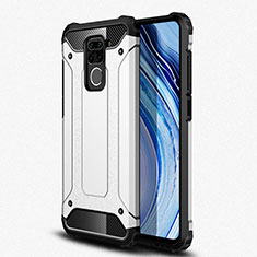 Silicone Matte Finish and Plastic Back Cover Case R01 for Xiaomi Redmi Note 9 Silver