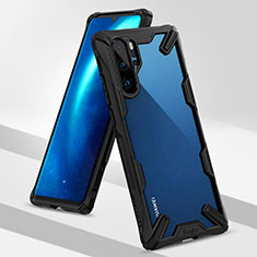 Silicone Matte Finish and Plastic Back Cover Case R02 for Huawei P30 Pro Black