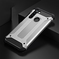 Silicone Matte Finish and Plastic Back Cover Case R02 for Xiaomi Redmi Note 8 Silver