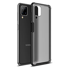 Silicone Matte Finish and Plastic Back Cover Case U01 for Samsung Galaxy F12 Black