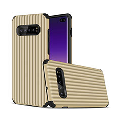Silicone Matte Finish and Plastic Back Cover Case U01 for Samsung Galaxy S10 Plus Gold