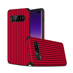 Silicone Matte Finish and Plastic Back Cover Case U01 for Samsung Galaxy S10 Plus Red