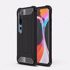 Silicone Matte Finish and Plastic Back Cover Case U01 for Xiaomi Mi 10 Black