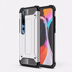 Silicone Matte Finish and Plastic Back Cover Case U01 for Xiaomi Mi 10 Silver