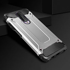 Silicone Matte Finish and Plastic Back Cover Case U01 for Xiaomi Poco X2 Silver
