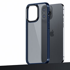 Silicone Matte Finish and Plastic Back Cover Case U04 for Apple iPhone 13 Pro Max Blue