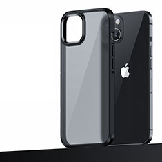 Silicone Matte Finish and Plastic Back Cover Case U04 for Apple iPhone 14 Black