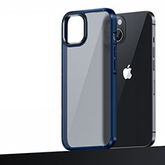 Silicone Matte Finish and Plastic Back Cover Case U04 for Apple iPhone 14 Blue