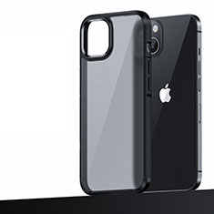 Silicone Matte Finish and Plastic Back Cover Case U04 for Apple iPhone 15 Plus Black
