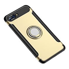 Silicone Matte Finish and Plastic Back Cover Case with Finger Ring Stand for Huawei Honor 10 Gold