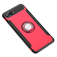 Silicone Matte Finish and Plastic Back Cover Case with Finger Ring Stand for Huawei Honor 10 Red