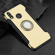 Silicone Matte Finish and Plastic Back Cover Case with Finger Ring Stand for Huawei Honor 8X Gold