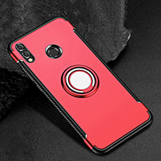 Silicone Matte Finish and Plastic Back Cover Case with Finger Ring Stand for Huawei Honor 8X Red