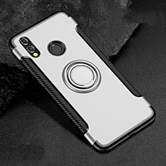 Silicone Matte Finish and Plastic Back Cover Case with Finger Ring Stand for Huawei Honor 8X White