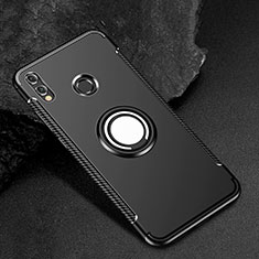 Silicone Matte Finish and Plastic Back Cover Case with Finger Ring Stand for Huawei Honor View 10 Lite Black