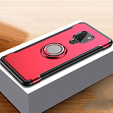 Silicone Matte Finish and Plastic Back Cover Case with Finger Ring Stand for Huawei Mate 20 Red