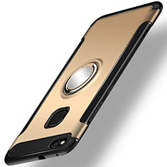 Silicone Matte Finish and Plastic Back Cover Case with Finger Ring Stand for Huawei Nova Lite Gold