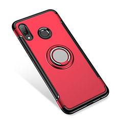 Silicone Matte Finish and Plastic Back Cover Case with Finger Ring Stand for Huawei P Smart+ Plus Red