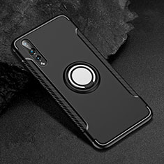 Silicone Matte Finish and Plastic Back Cover Case with Finger Ring Stand for Huawei P20 Pro Black