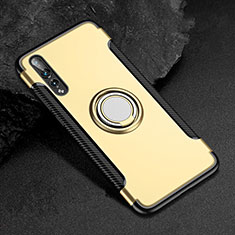 Silicone Matte Finish and Plastic Back Cover Case with Finger Ring Stand for Huawei P20 Pro Gold