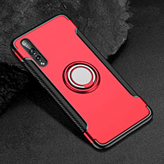 Silicone Matte Finish and Plastic Back Cover Case with Finger Ring Stand for Huawei P20 Pro Red
